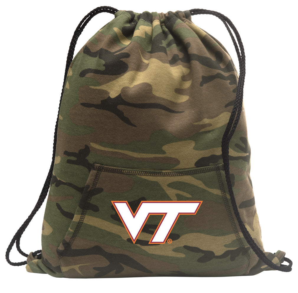 Virginia Tech Camo Drawstring Backpack VT Hokies Hoody Style Cinch Pack Bag