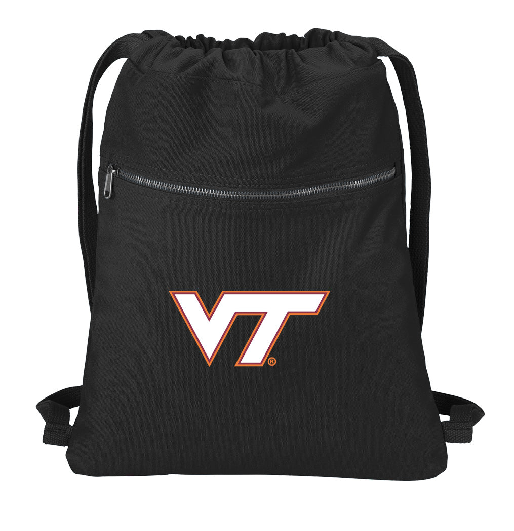 Virginia Tech Canvas Drawstring Backpack VT Hokies Cotton Cinch Pack Bag