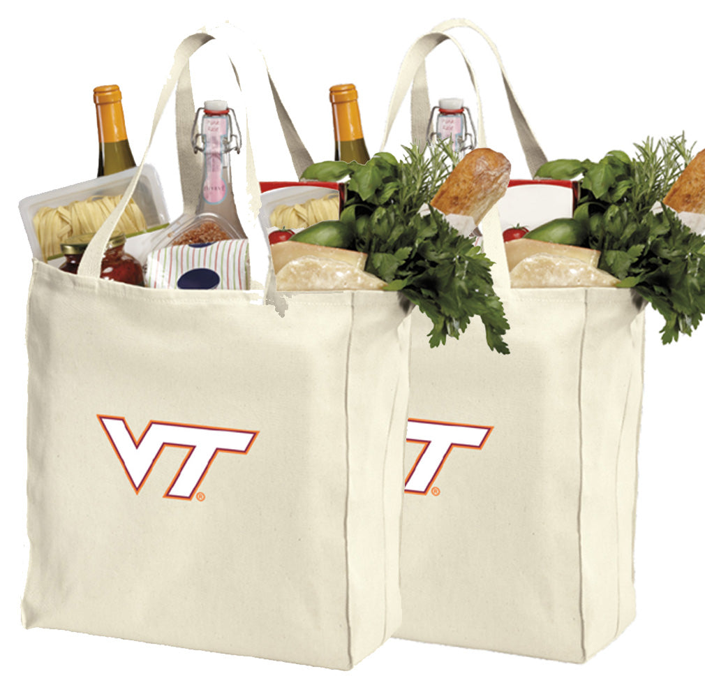 Virginia Tech Grocery Shopping Bags 2 PC SET VT Hokies Reusable Cotton Bags