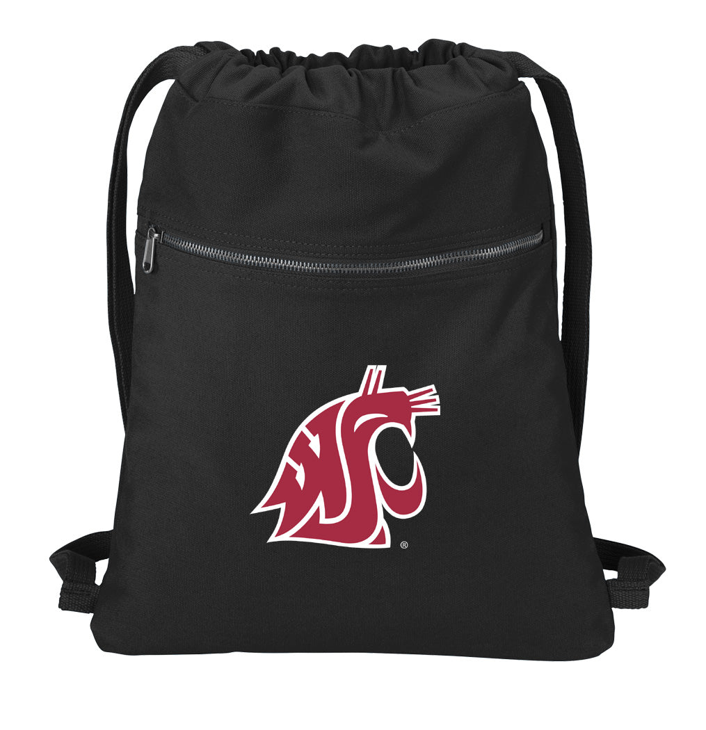 Washington State Canvas Drawstring Backpack WSU Cougars Cotton Cinch Pack Bag