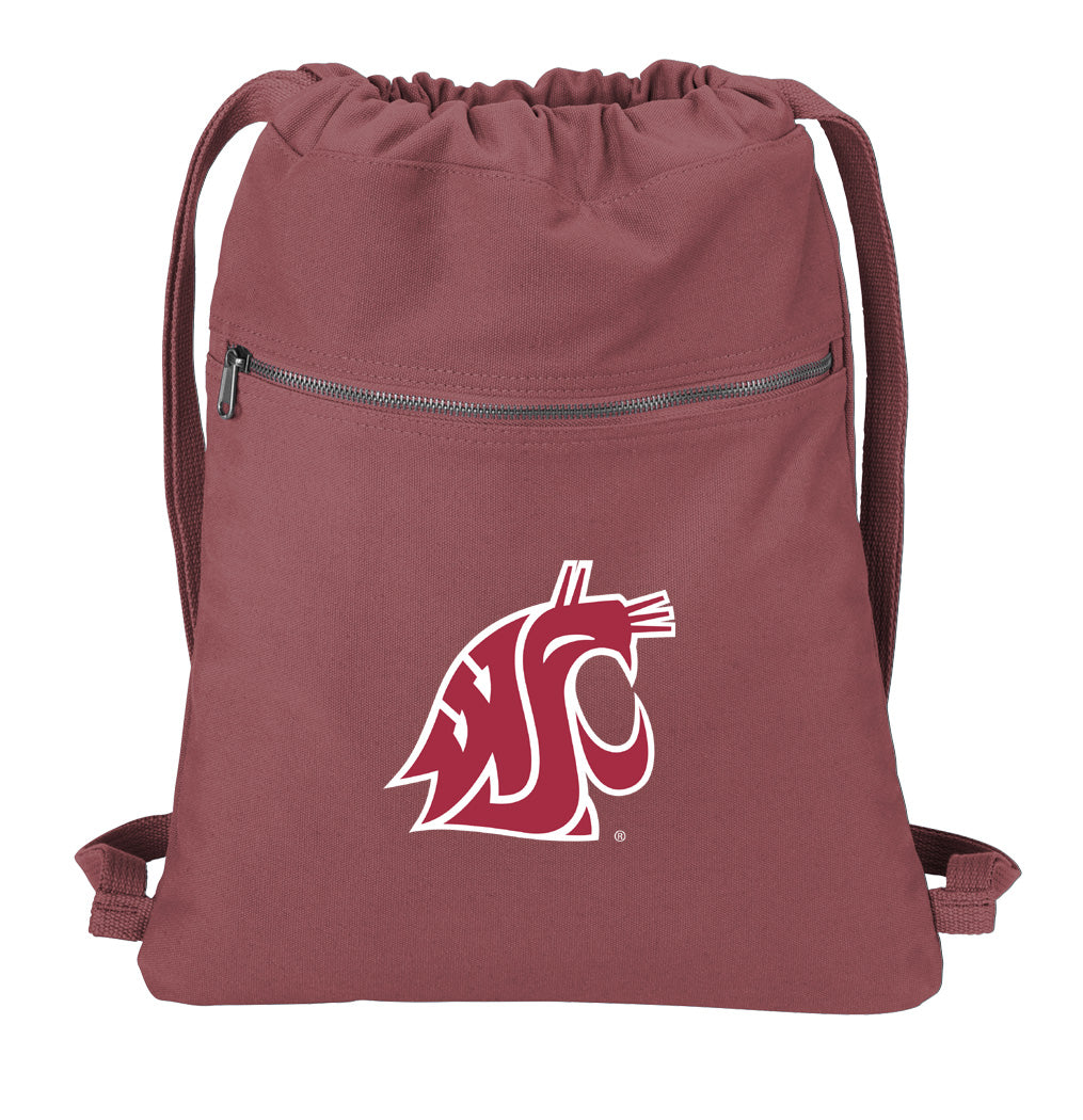 Washington State Canvas Drawstring Backpack WSU Cougars Cotton Cinch Pack Bag