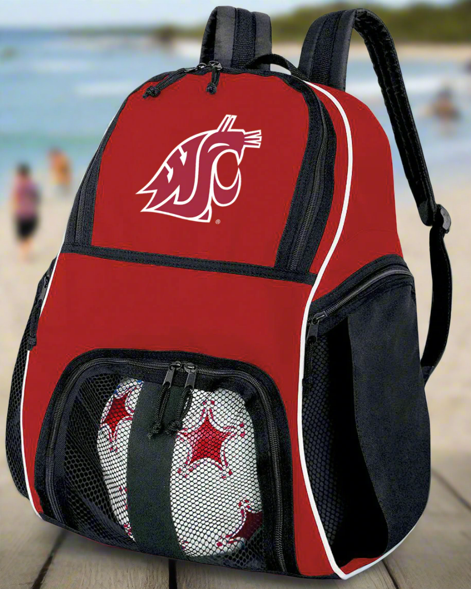 Washington State University Soccer Ball Backpack or WSU Cougars Volleyball Sports Gear Bag