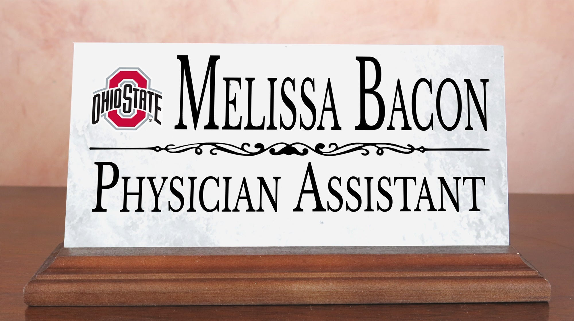 Ohio State Marble Nameplate with 
Solid Wood Stand