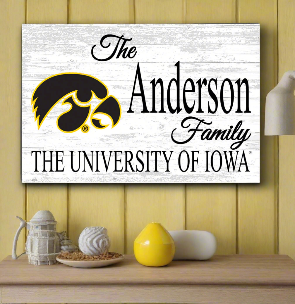 University of Iowa Family Name Sign for Iowa Hawkeys Alumni, Fans or Graduation