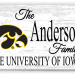 University of Iowa Family Name Sign for Iowa Hawkeys Alumni, Fans or Graduation