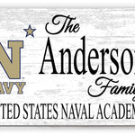 Naval Academy Family Name Sign for USNA Home Sign for Midshipmen Alumni, Fans or Graduation