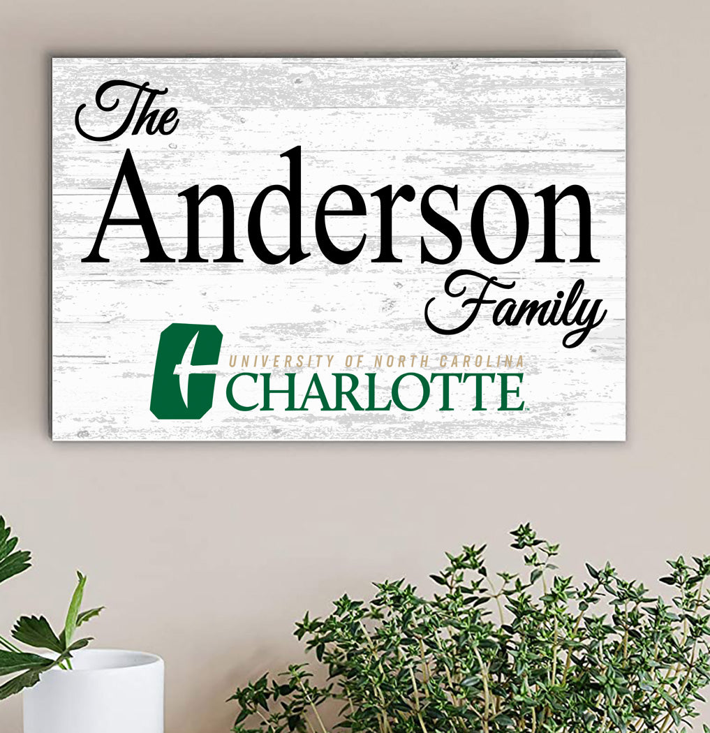 UNC Charlotte Family Name Sign for Charlotte 49ers Alumni, Fans or Graduation