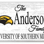 Southern Miss Family Name Sign for Southern Mississippi Alumni, Fans or Graduation