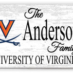 University of Virginia Family Name Sign for UVA Alumni, Fans or Graduation