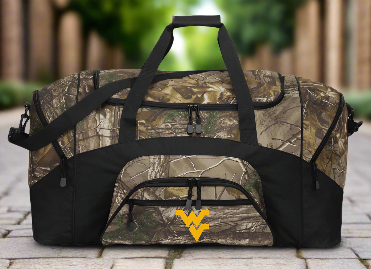 West Virginia University Camo Large Duffel Bag WVU Suitcase Travel Bag or Sports Gear Bag