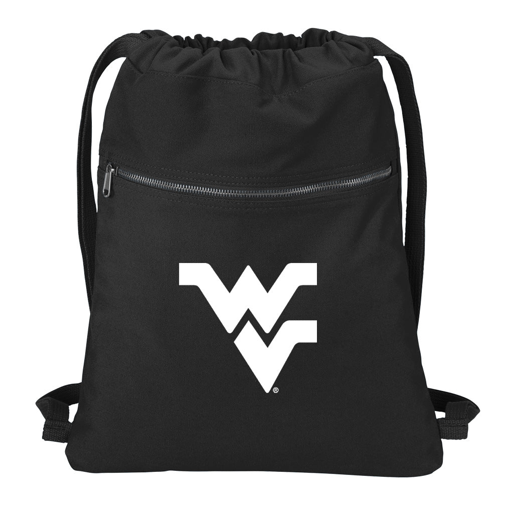 West Virginia University Canvas Drawstring Backpack WVU Cotton Cinch Pack Bag