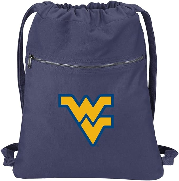 West Virginia Canvas Drawstring Backpack WVU Cotton Cinch Pack Bag