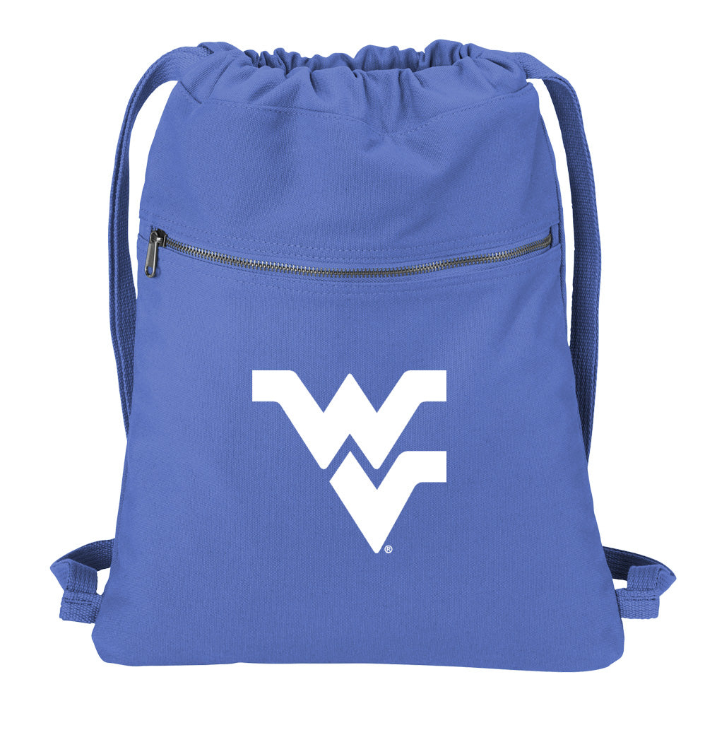 West Virginia University Canvas Drawstring Backpack WVU Cotton Cinch Pack Bag